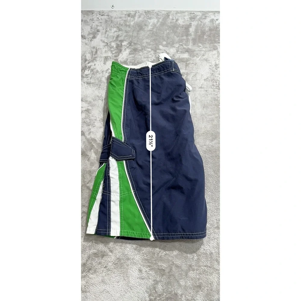 OP Sports Swim Trunks Mens Size Large Blue Green Lined Drawstring Board‎ Shorts